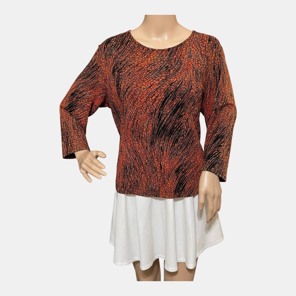 Laura Ashley PETITE Women Top Lp Orange Black Gold Sparkle Fall Thanksgiving VTG